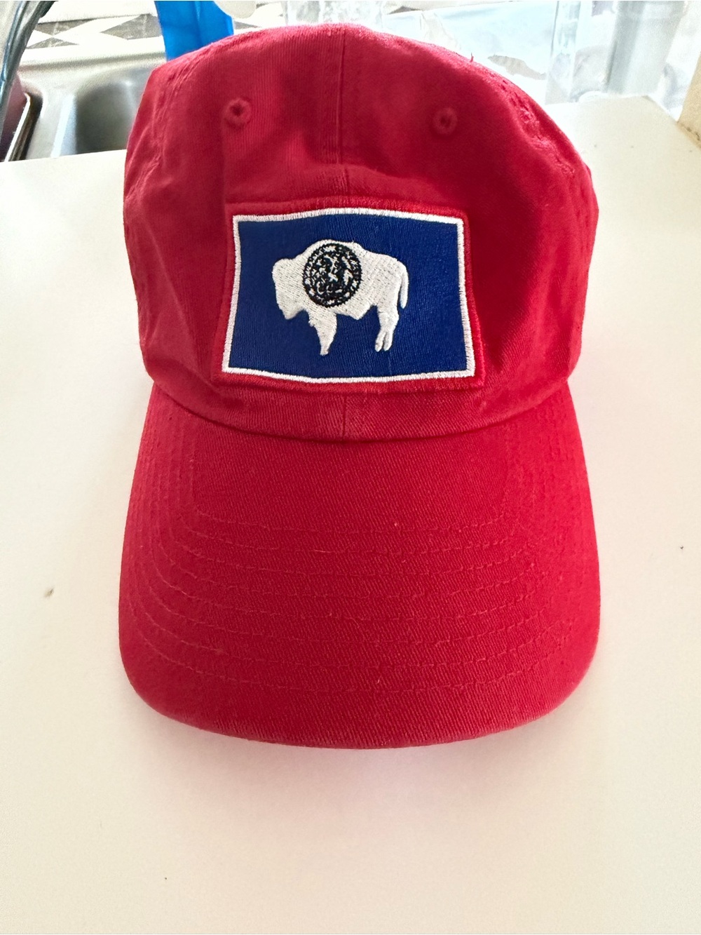 Red Wyoming Hat- Jackson Hole with State Flag patch